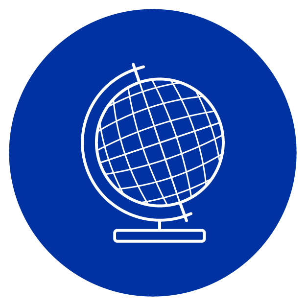 White Globe Icon with blue circle background