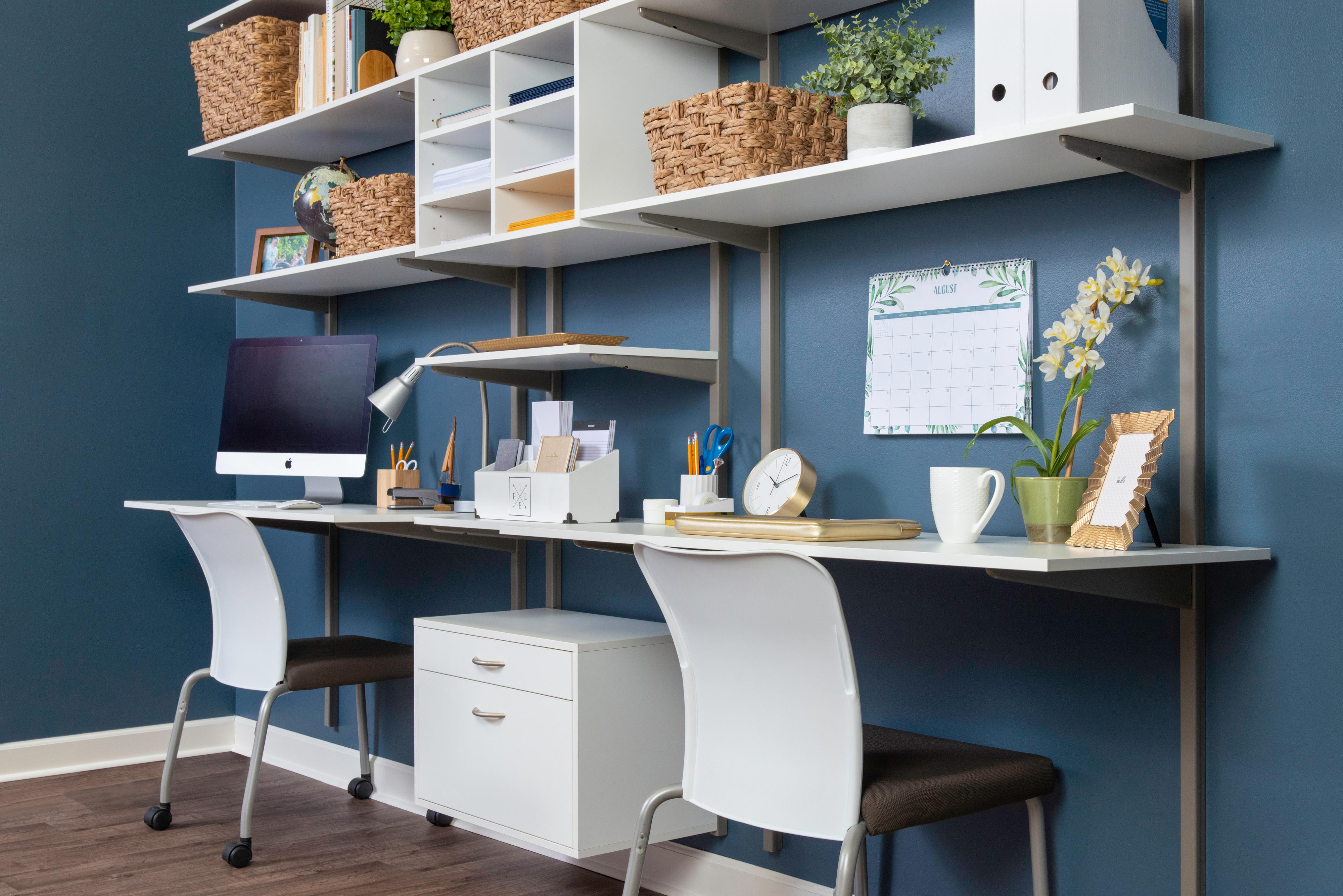 freedomRail White Dual Desk Office with adult and kid desk.