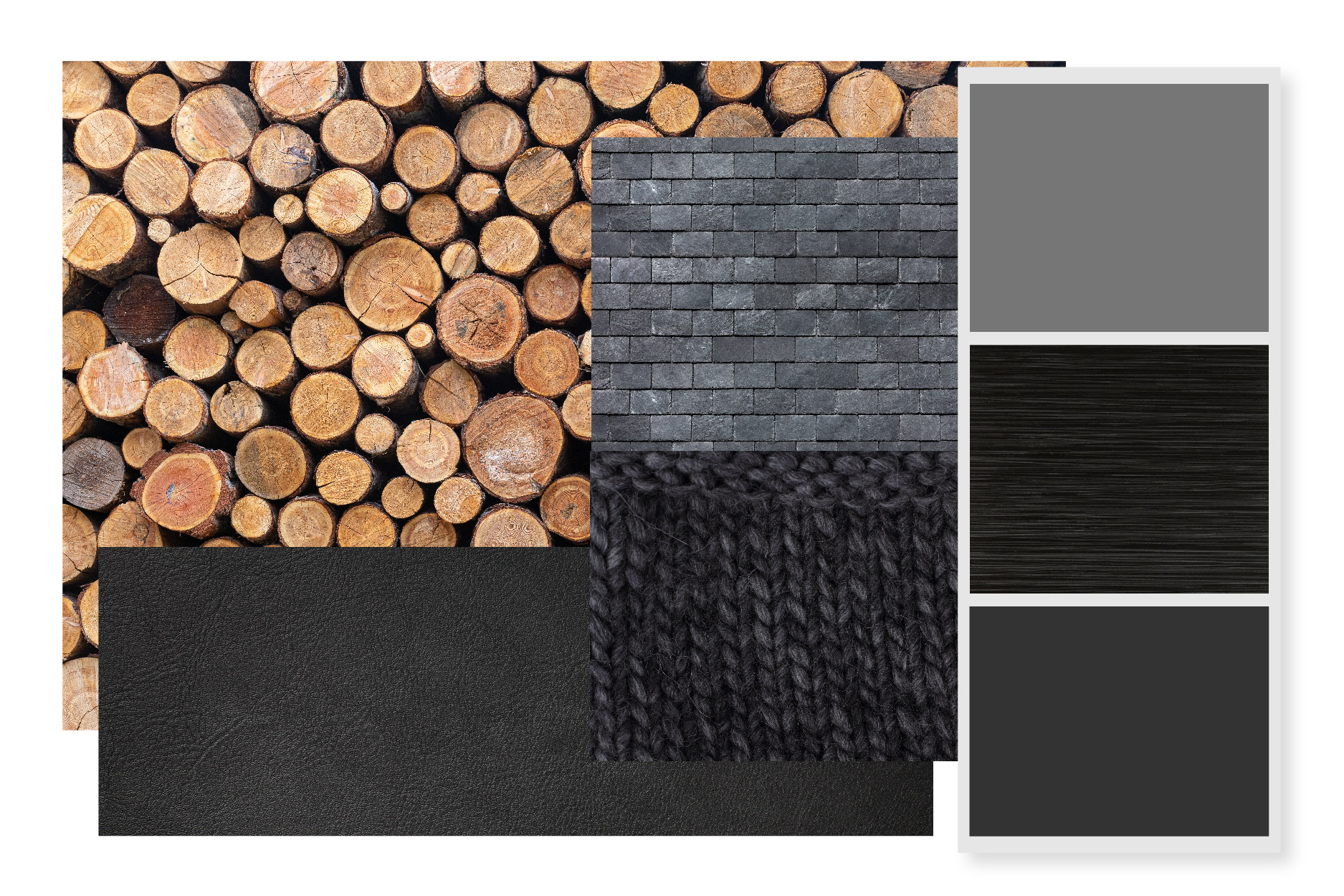 Heritage Reserve - Collections-03 with wood, slate, and black knitted fabric.