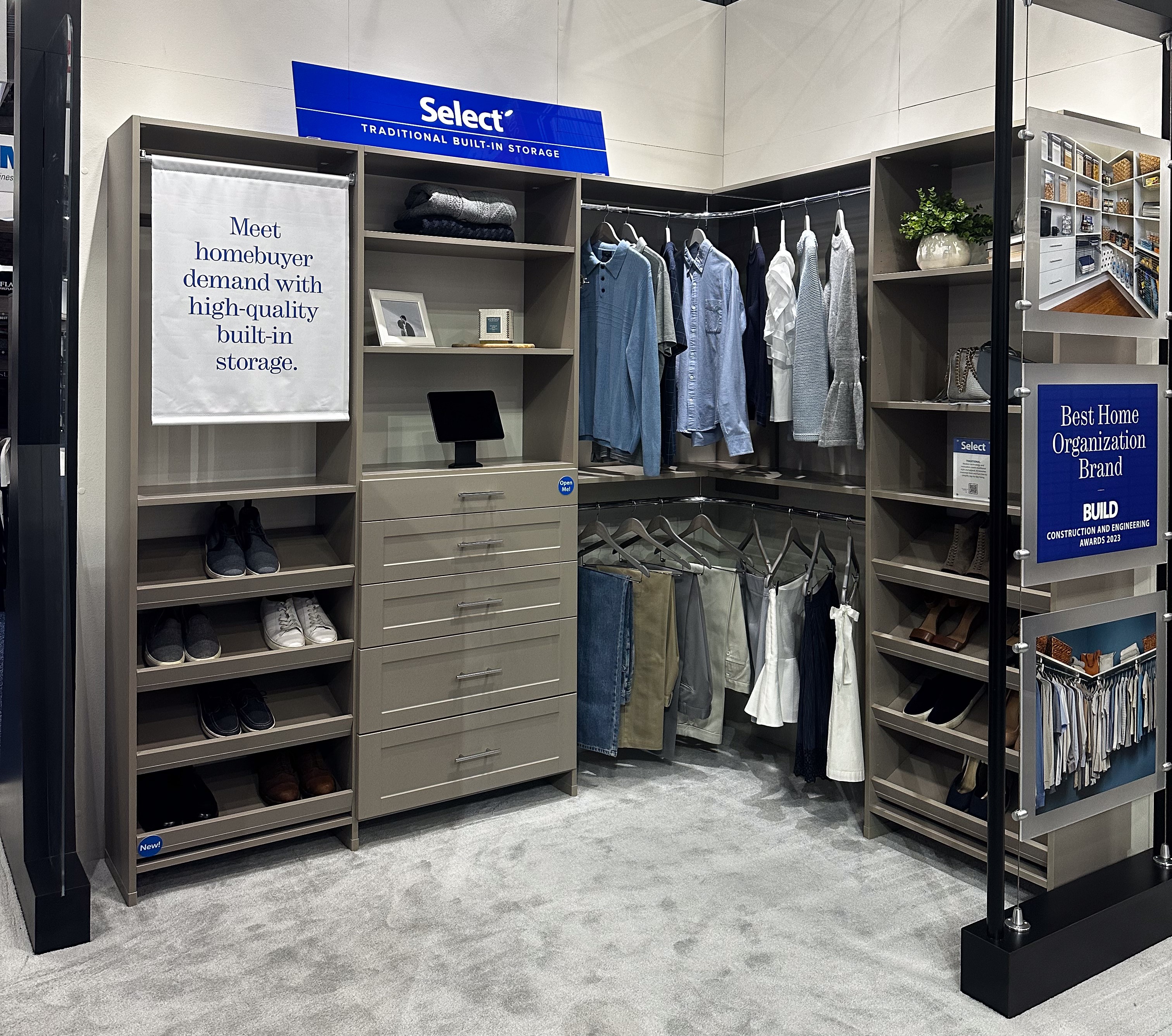 Organized Living Booth Vignette Select Easy Floor Length with men and women clothing.