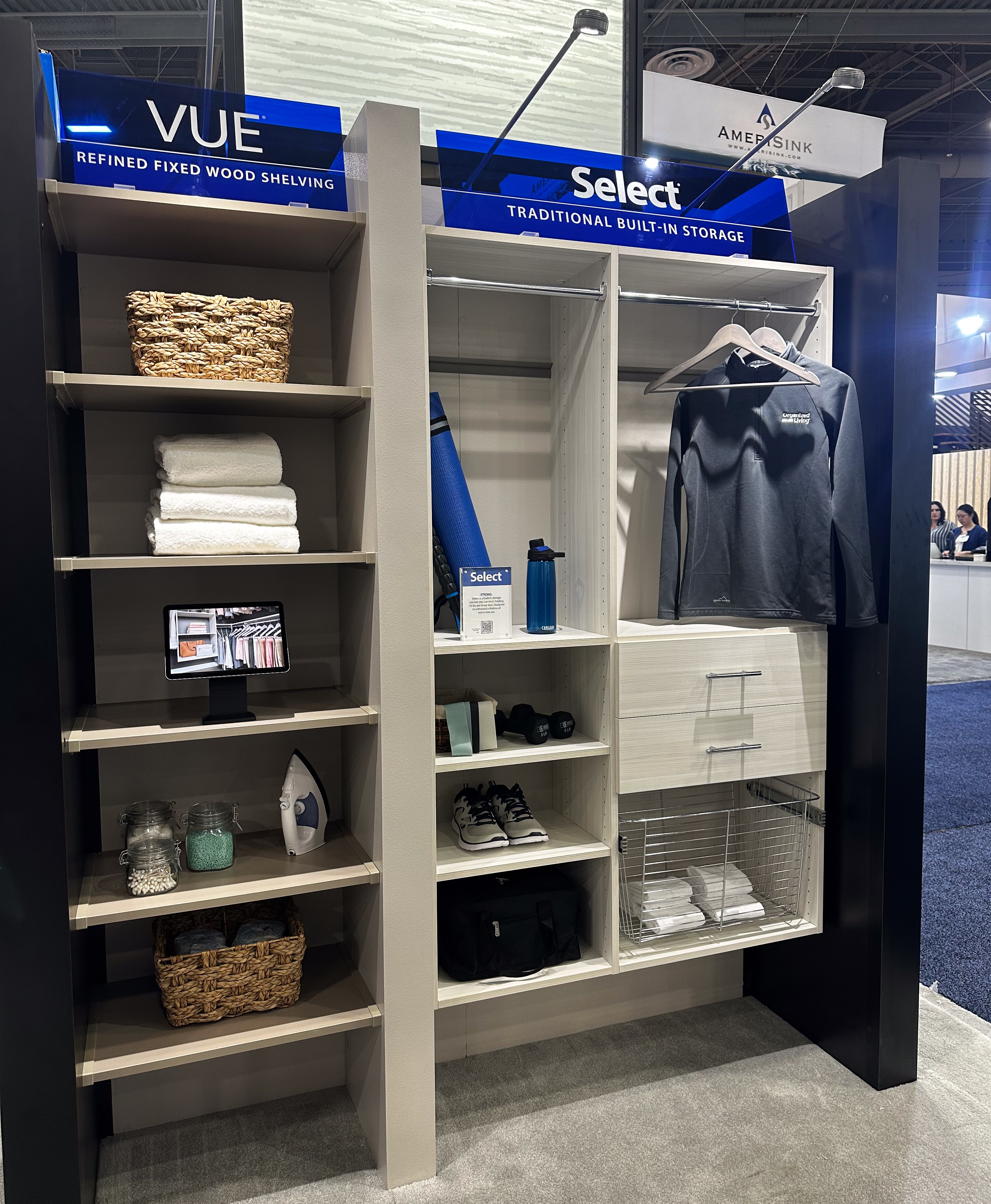Organized Living Booth VUE and Select Gym with propping for linen and gym set ups.