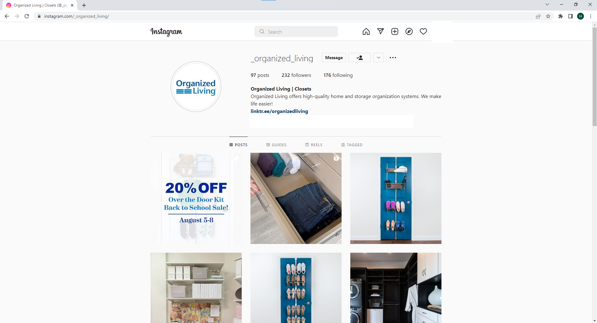 Instagram Profile with bio and content.