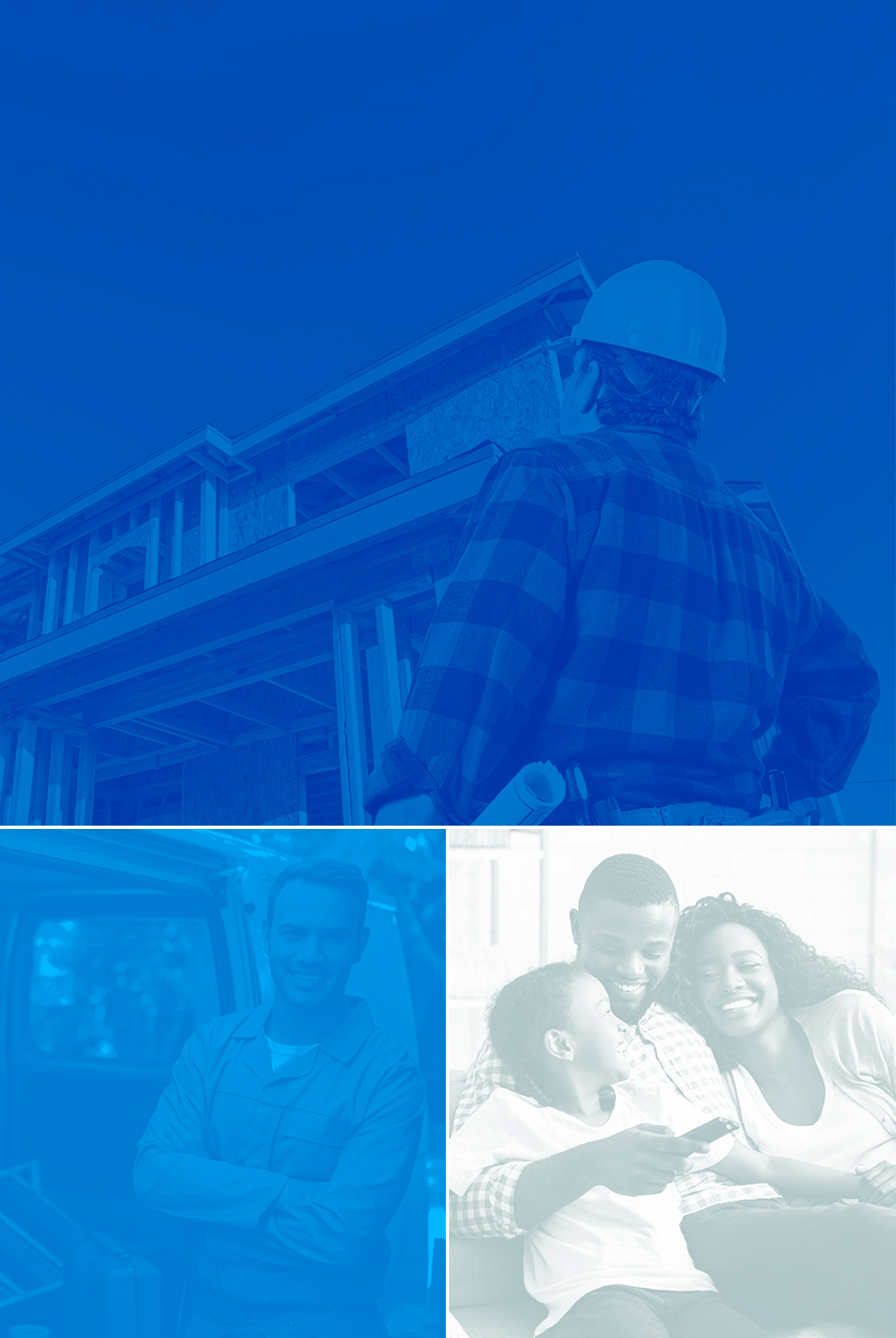 Collage of three images, builder, homeowners, installer