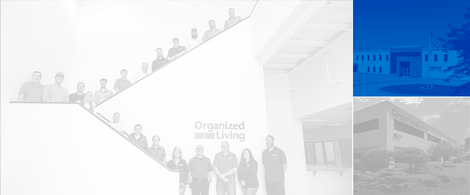 Group photo of Organized Living staff and both buildings.