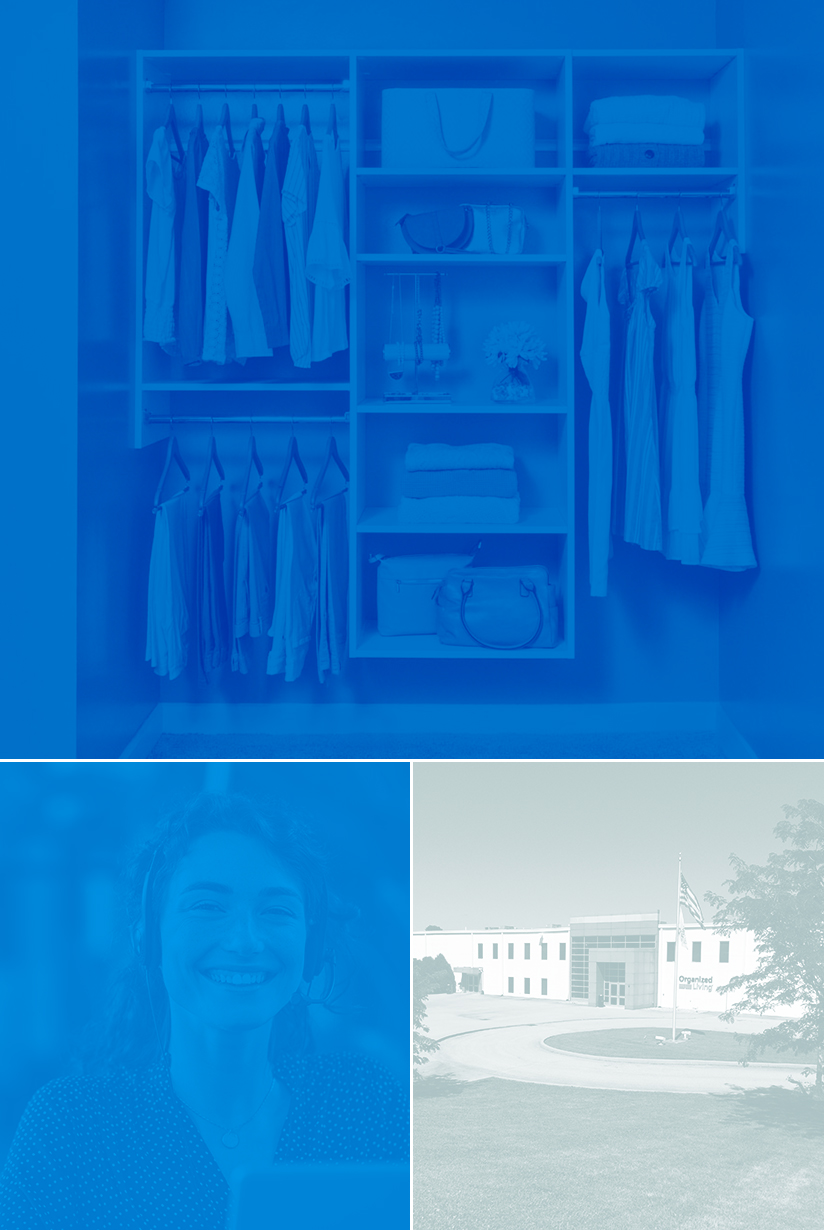 Compilation image of organized living factory, customer support and closet