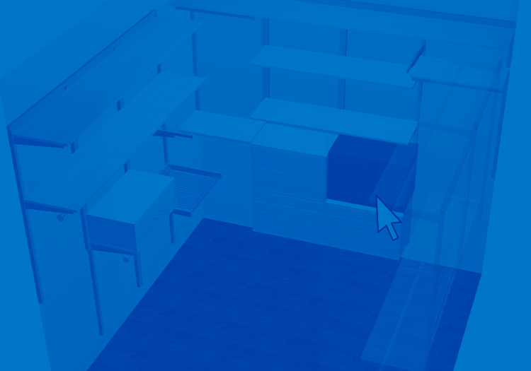 Organized Living Closet Design Tool with Blue Overlay