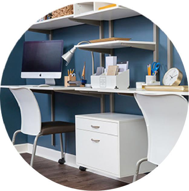White freedomRail shelving for office by Organized Living.