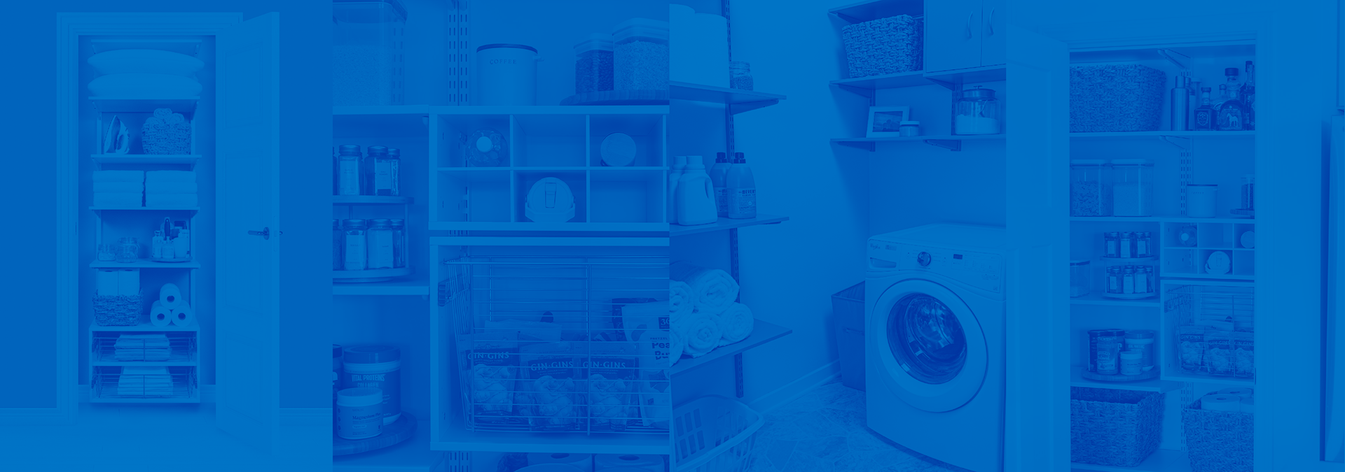 Products by Organized Living with blue overlay on top.