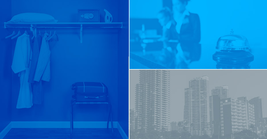 Collage of closet, building and customer service reps.