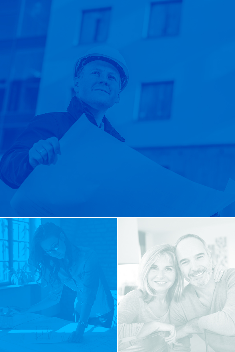 Collage of three images, general contractor, architect, seniors