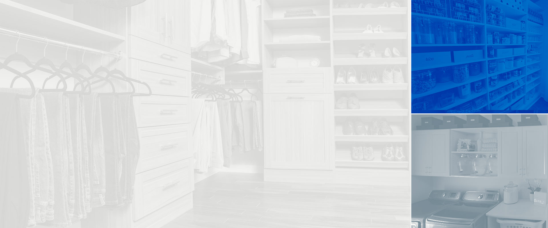 Collage of images of Classica with walk-in closet, pantry and laundry
