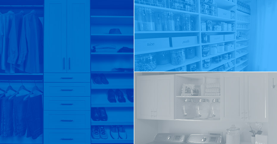 Collage of images of Classica with walk-in closet, pantry and laundry