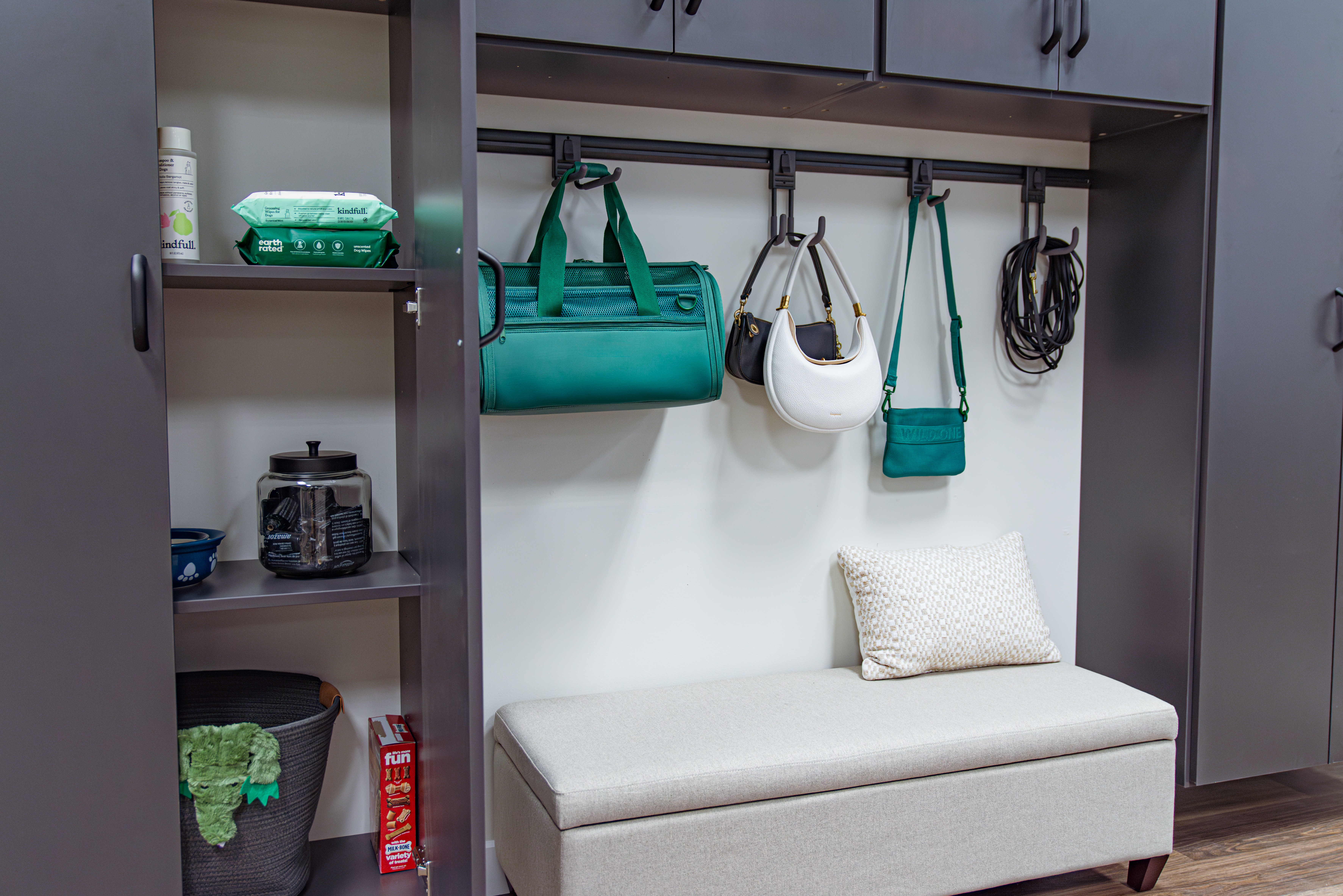 EDGE Mudroom Set Up with hooks.