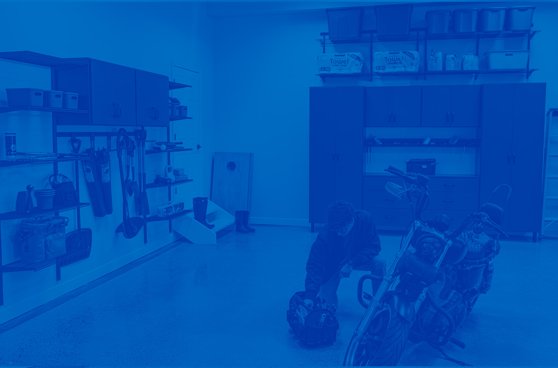 freedomRail Garage in Gray/Granite. Image has blue overlay.