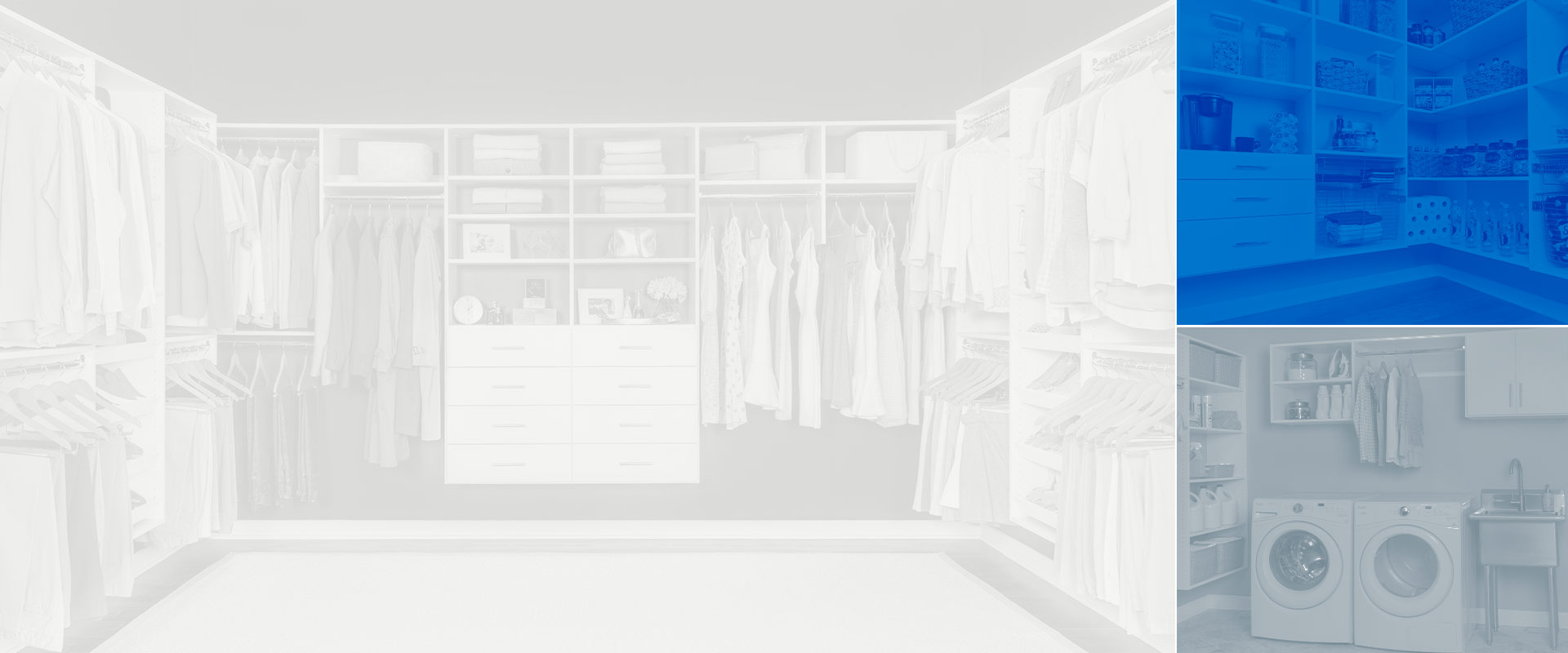 Collage of images of Select with walk-in closet, pantry and laundry