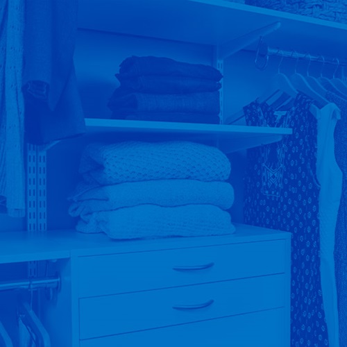 freedomrail bedroom closet propped with clothing all with a blue overlay on the entire image